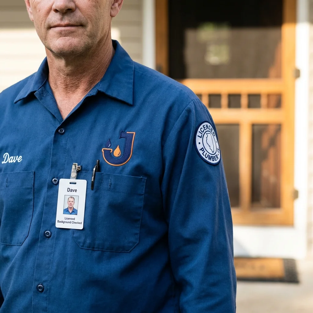 Licensed plumber showing ID badge in Schwenksville, PA