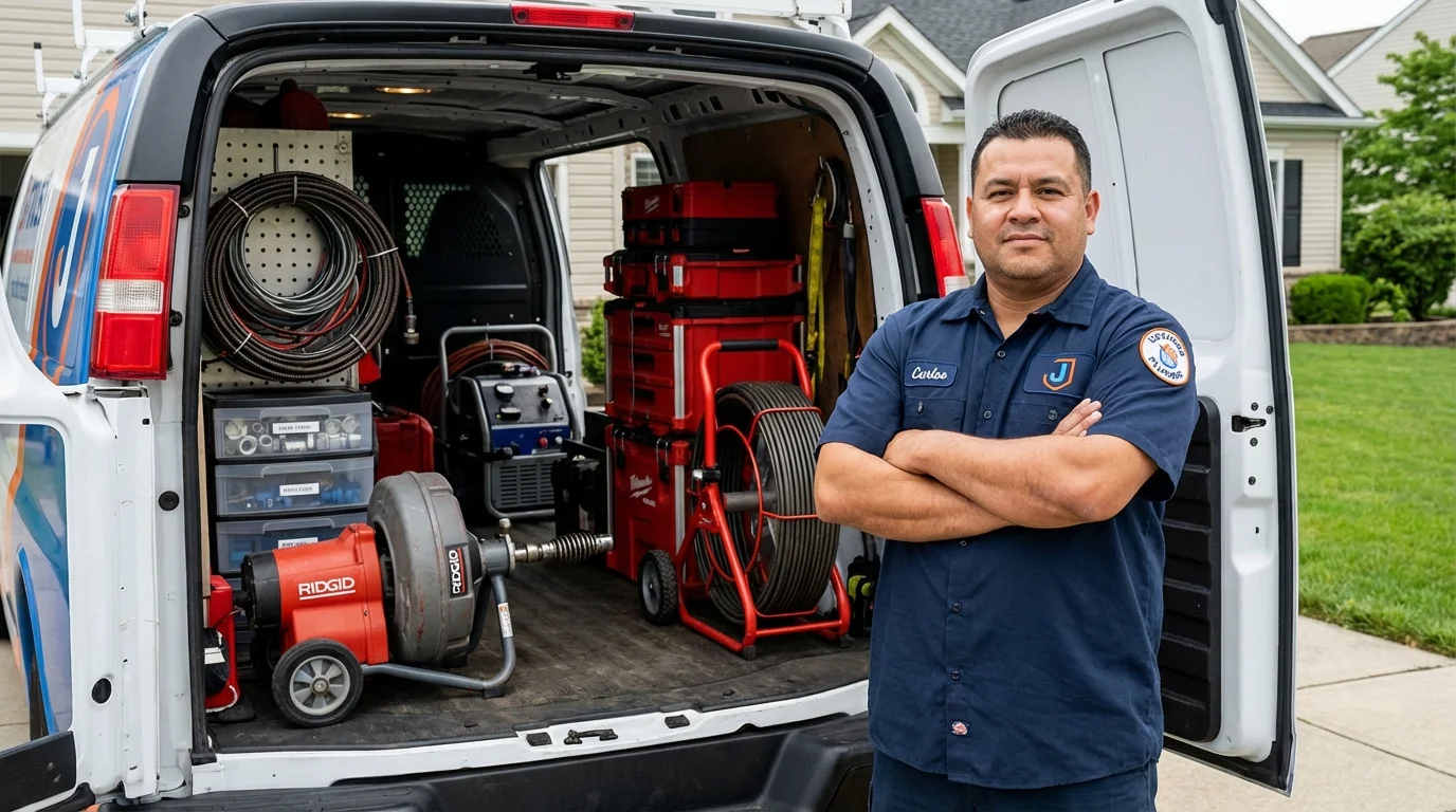 Professional drain cleaning equipment and Johns Plumbing LLC plumber in Schwenksville