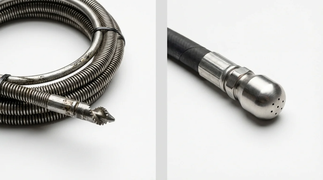 Drain snake cable and hydro jetting nozzle used for drain cleaning in Schwenksville, PA