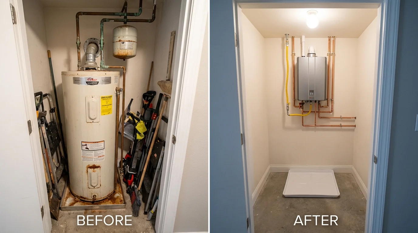 Tank water heater versus wall-mounted tankless unit comparison for Schwenksville, PA homeowners