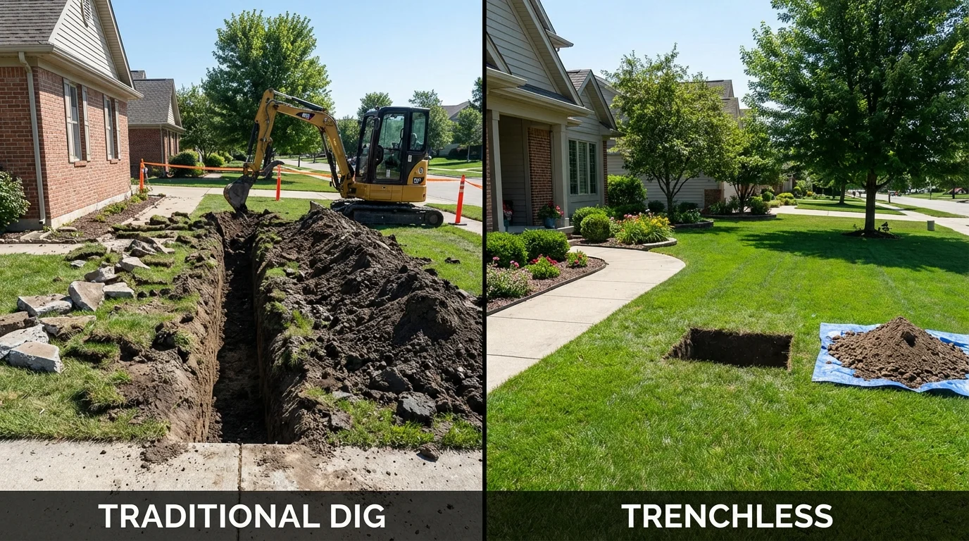 Trenchless sewer repair with minimal yard damage versus traditional excavation in Schwenksville, PA